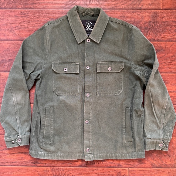 Volcom Likeaton Snap Front Jacket - Olive Twill - Size Large - Picture 1 of 4